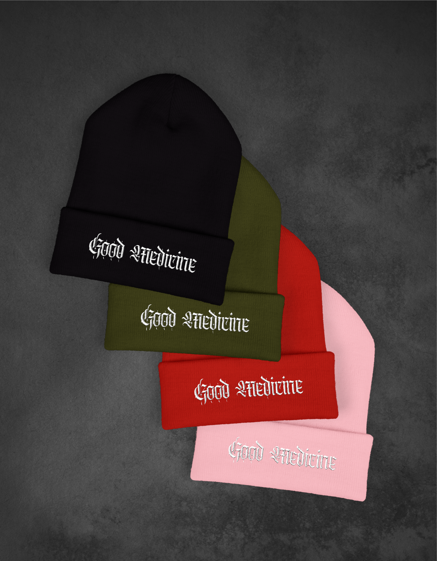 Embroidered "Good Medicine" Cuffed Beanie