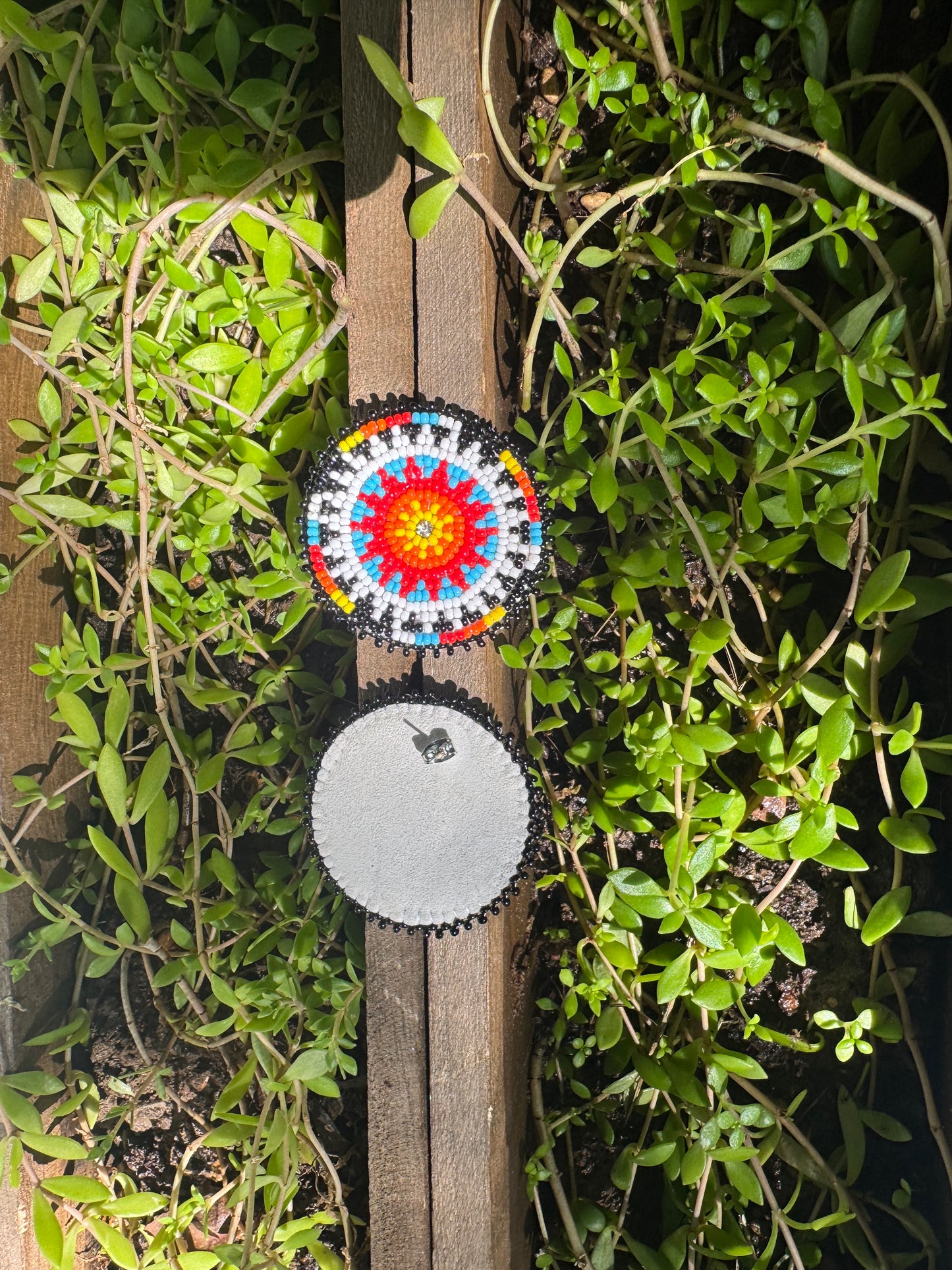 Handmade Beaded Round Post Earrings - Beaded Suns - (2")