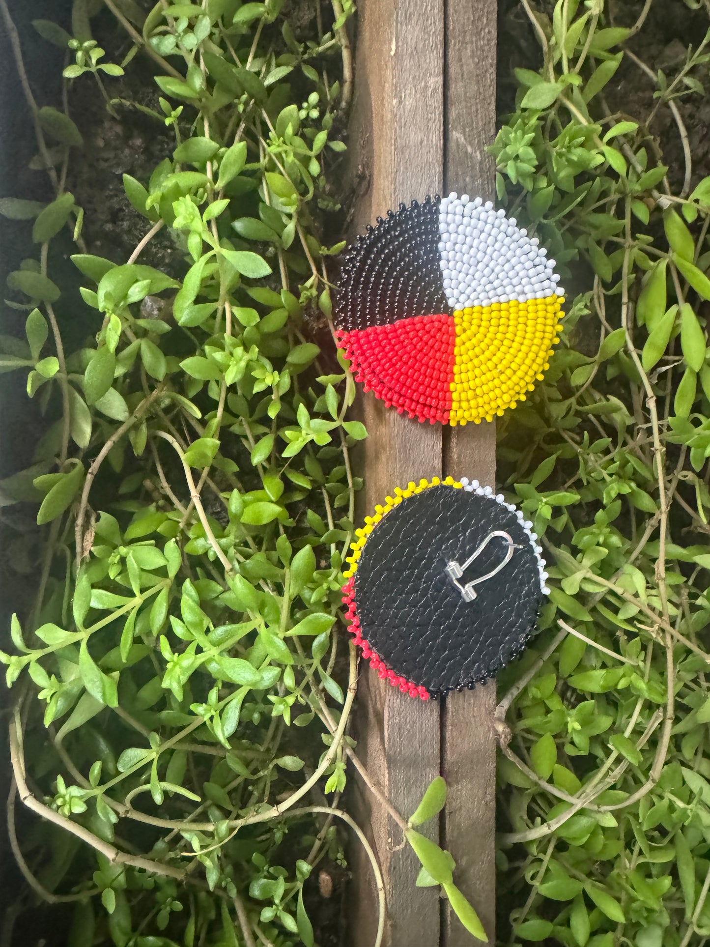 Handmade Beaded Round Post Earrings - Medicine Wheels - (2")