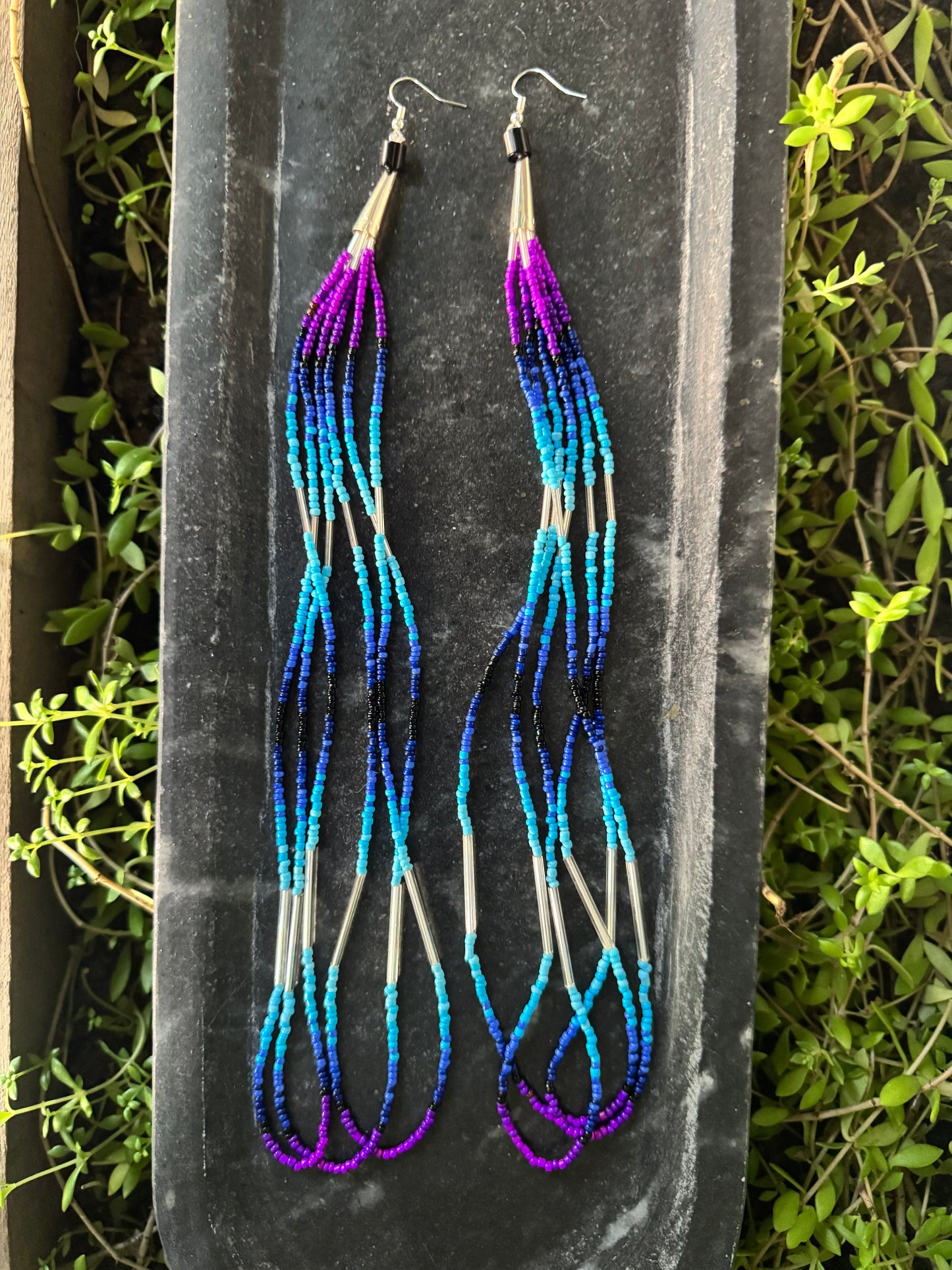 Handmade Beaded Loop Earrings - Purple/Blue - XXL (11")