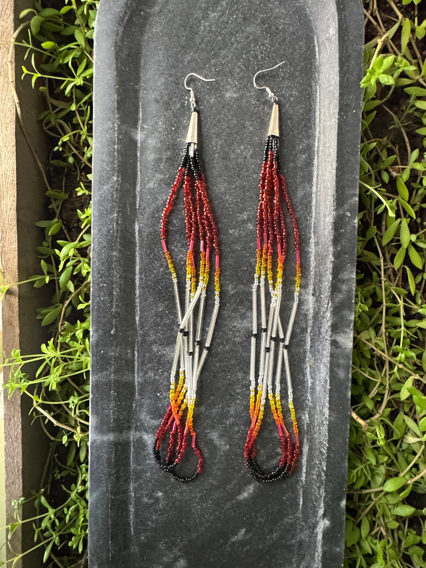 Handmade Beaded Loop Earrings - Medicine Wheel Colors - XL (9")