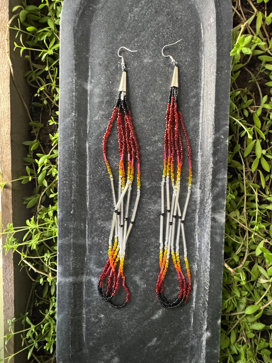 Handmade Beaded Loop Earrings - Medicine Wheel Colors - XL (9")