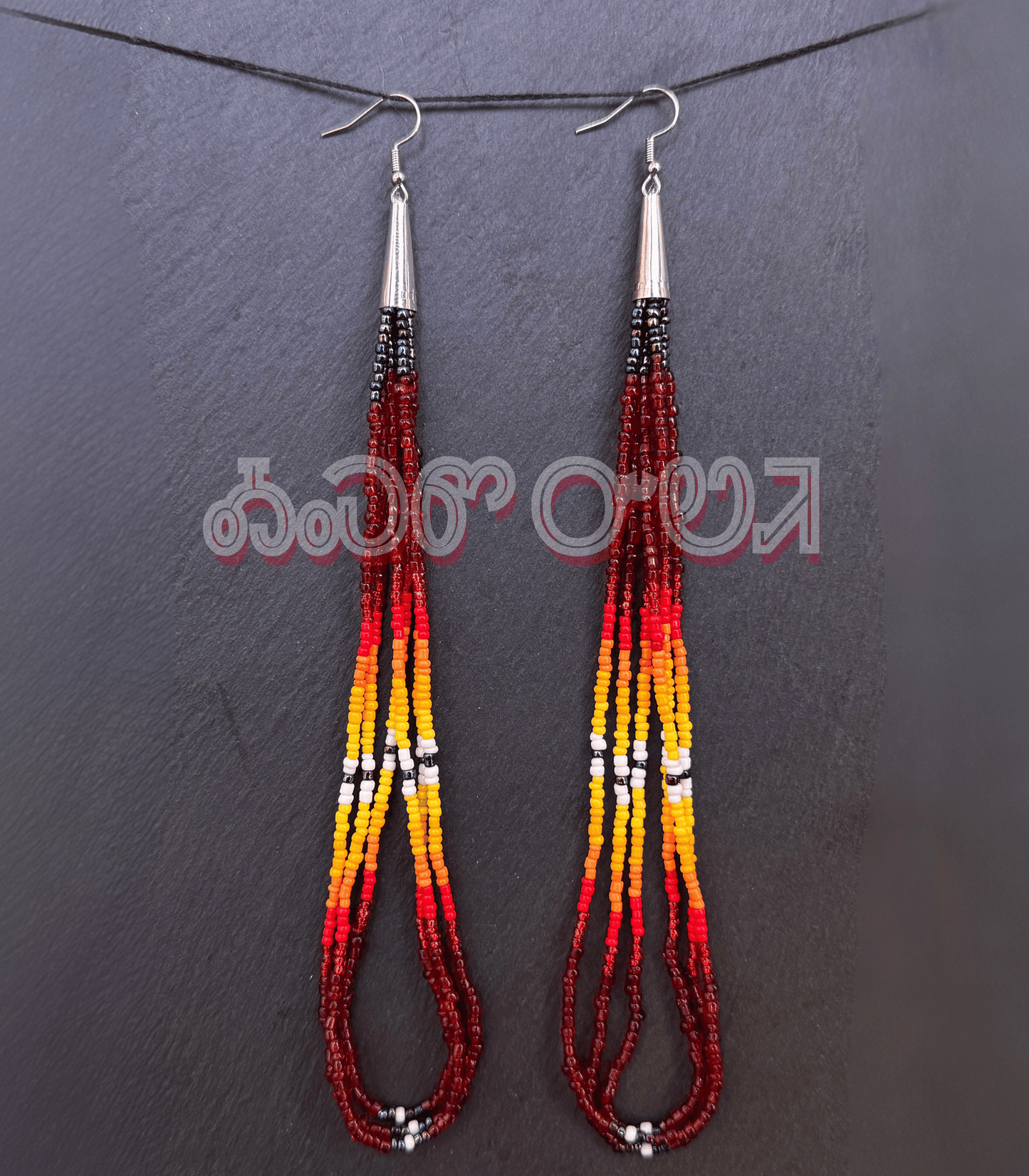 Handmade Beaded Loop Earrings - Medicine Wheel Colors - XL (7")