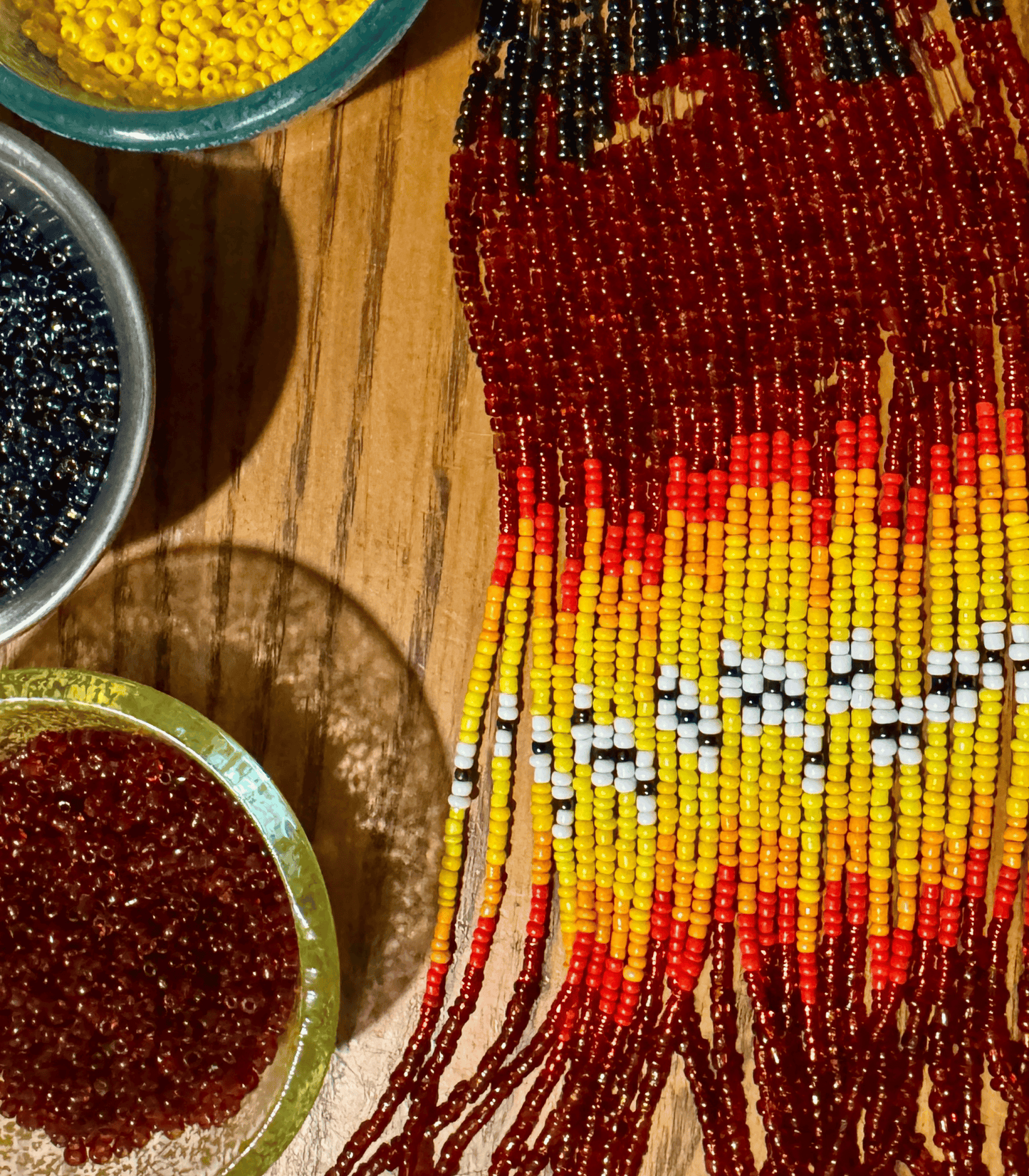 Handmade Beaded Loop Earrings - Medicine Wheel Colors - XL (7")