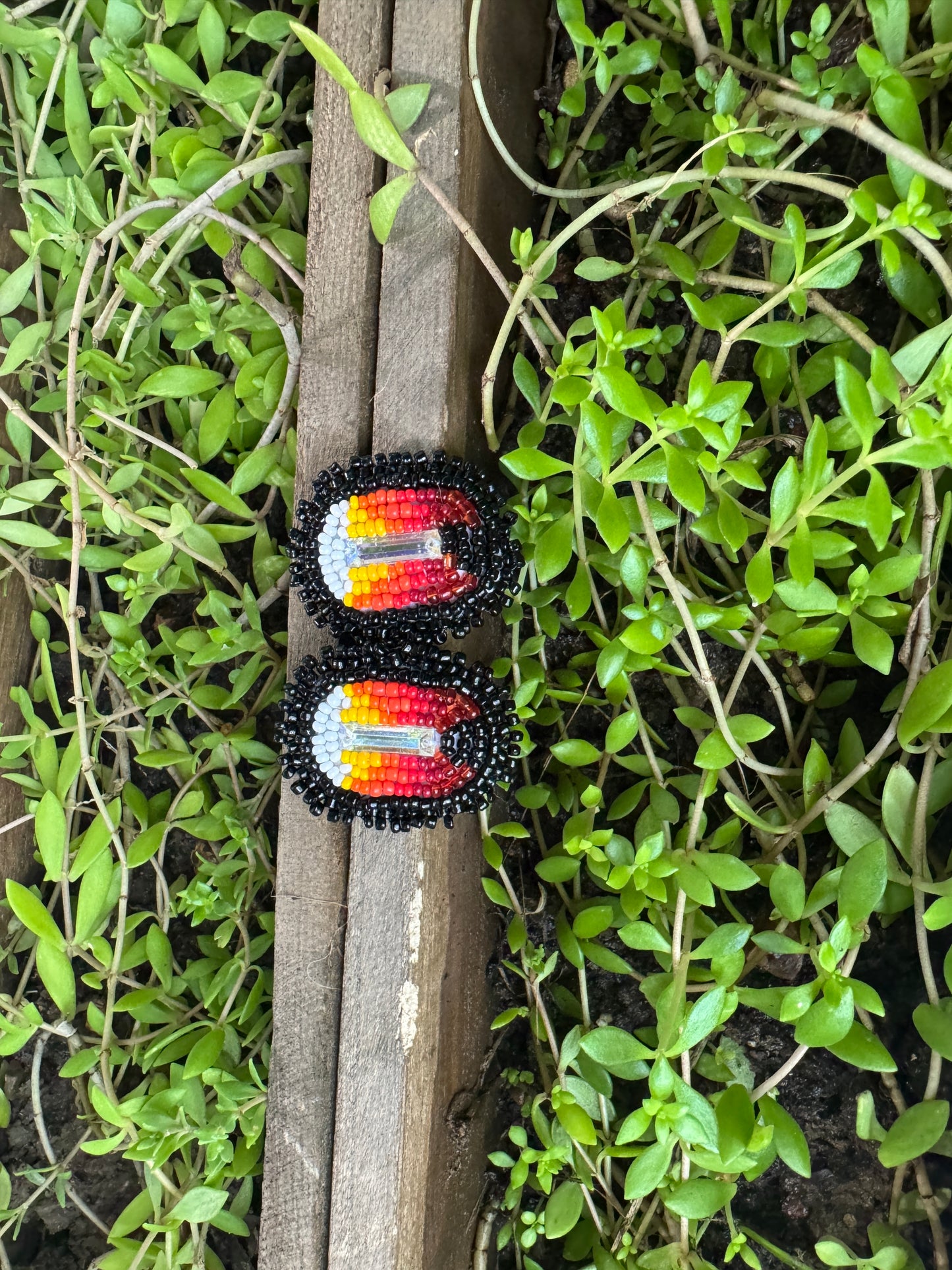 Handmade Beaded Rectangle Post Earrings - Medicine Wheel Colors - (1.5")