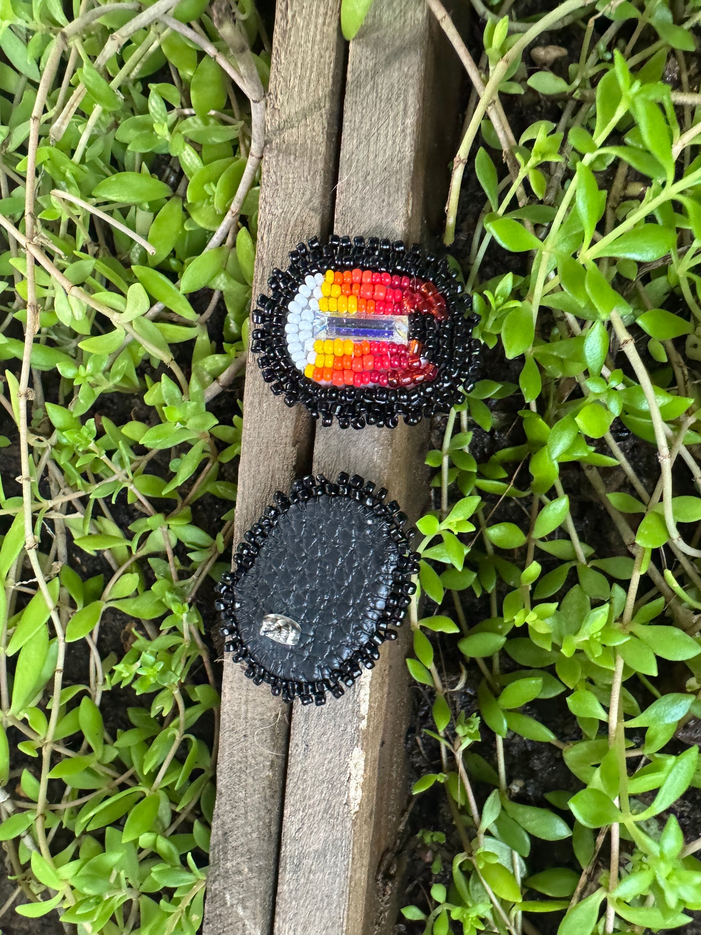 Handmade Beaded Rectangle Post Earrings - Medicine Wheel Colors - (1.5")