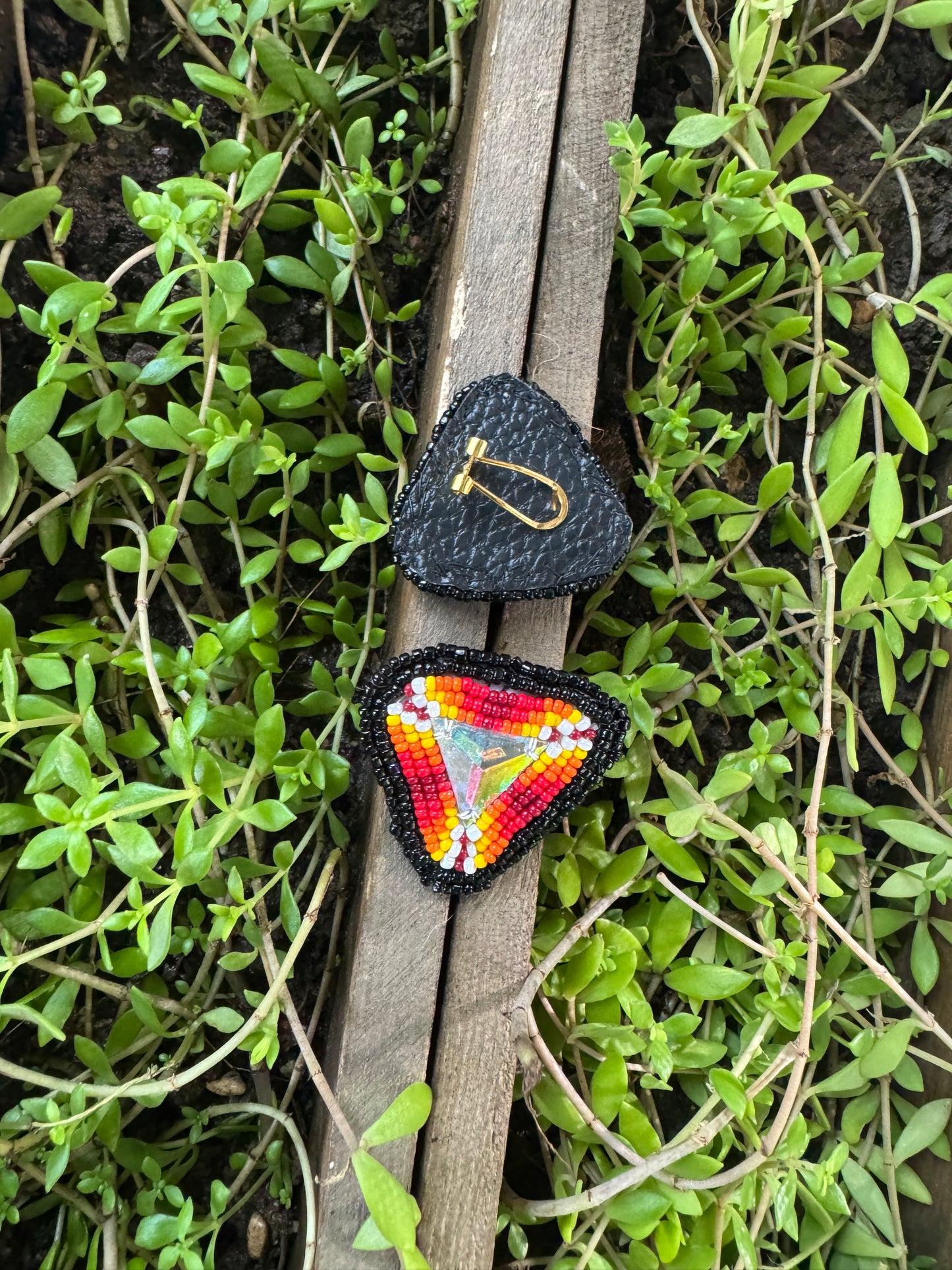 Handmade Beaded Triangle Post Earrings - Medicine Wheel Colors - (2.5")