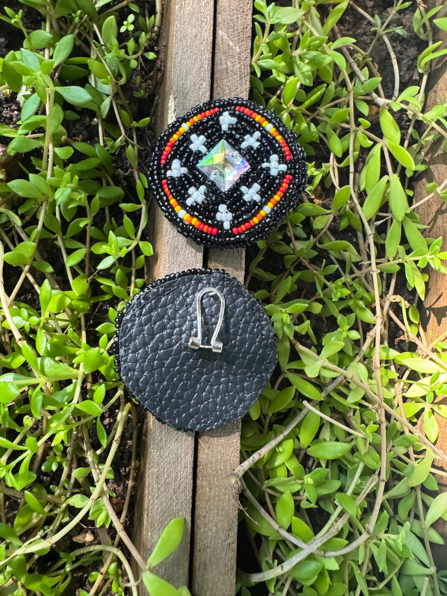 Handmade Beaded Round Post Earrings - Medicine Crosses - (2")