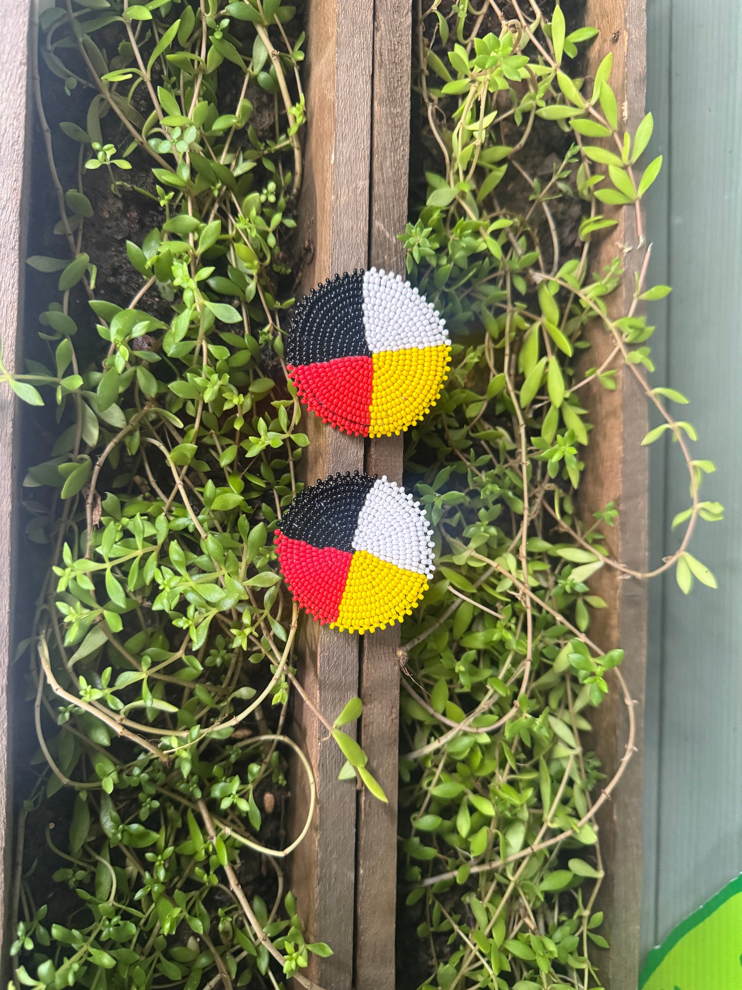 Handmade Beaded Round Post Earrings - Medicine Wheels - (2")