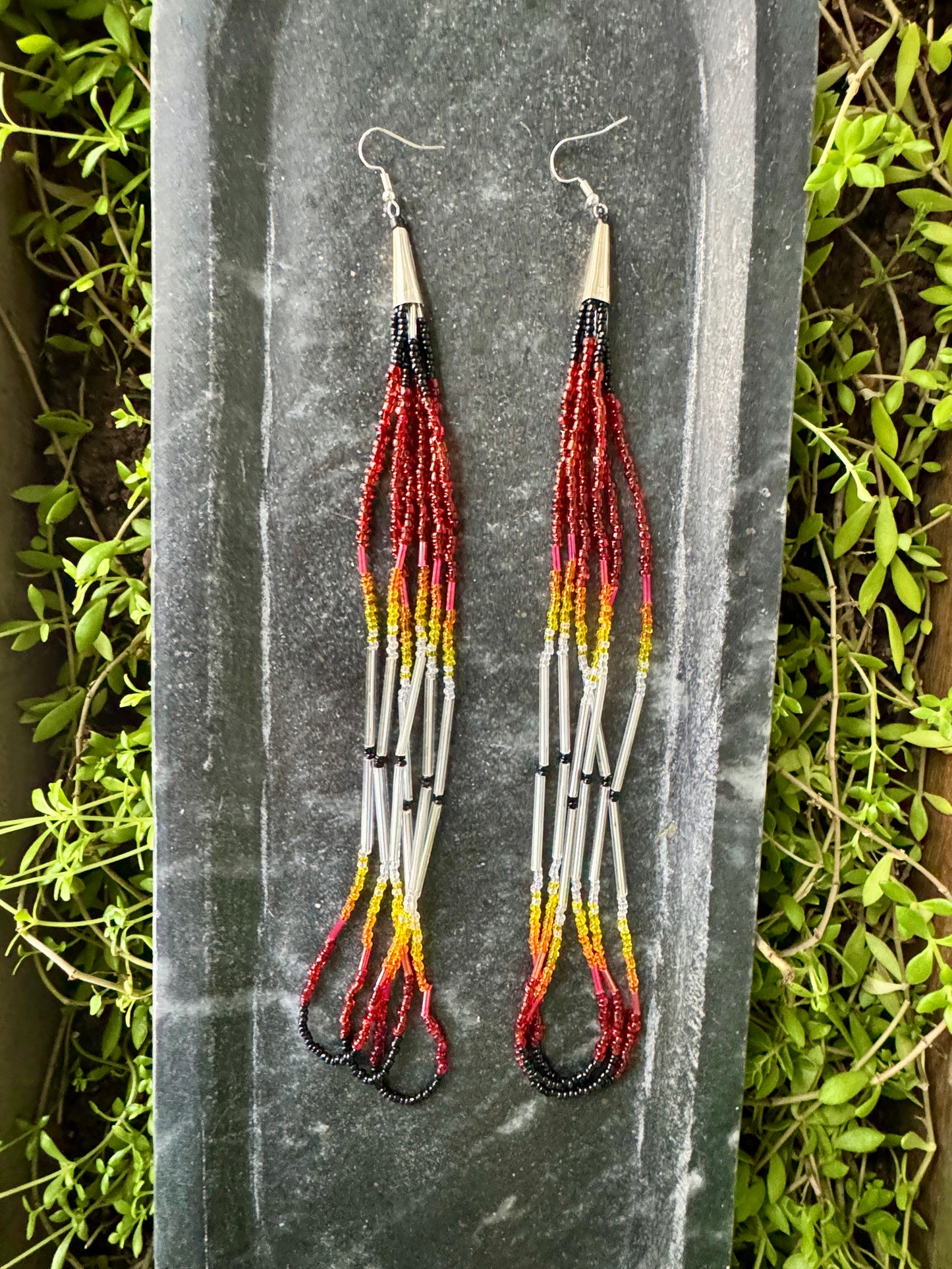 Handmade Beaded Loop Earrings - Medicine Wheel Colors - XL (9")