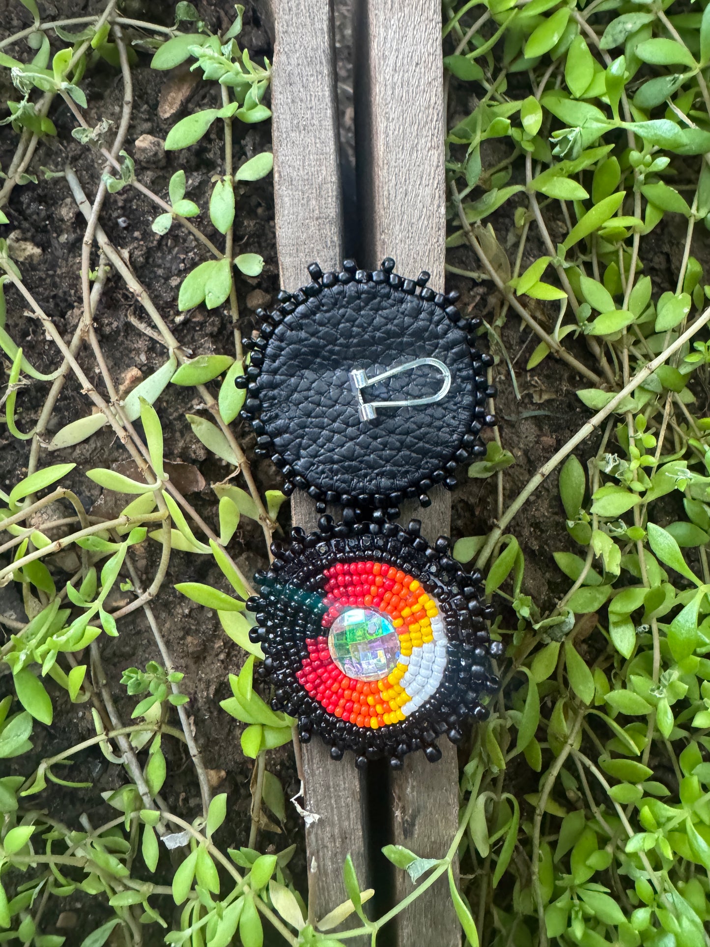 Handmade Beaded Round Post Earrings - Medicine Wheel Colors - (2")